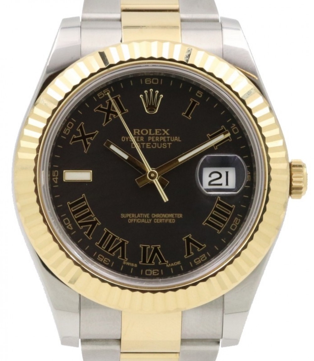 Rolex Datejust II Yellow Gold & Steel Black Roman Dial with Index 9 o'  Clock Two-Tone Oyster Bracelet 116333 - PRE-OWNED