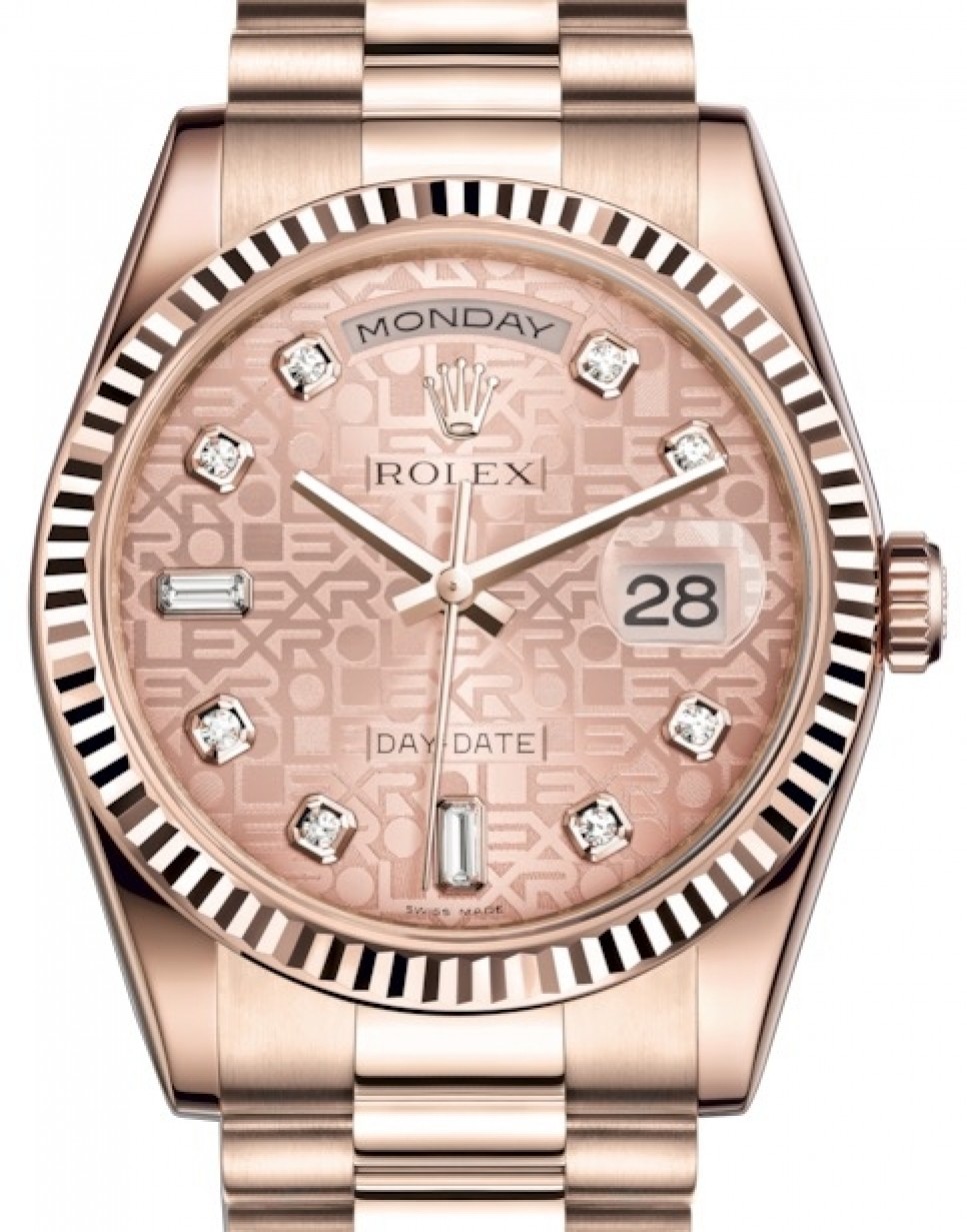 Rolex Day-Date 36 Rose Gold Pink Jubilee Diamond Dial Fluted Bezel President Bracelet 118235 - BRAND NEW