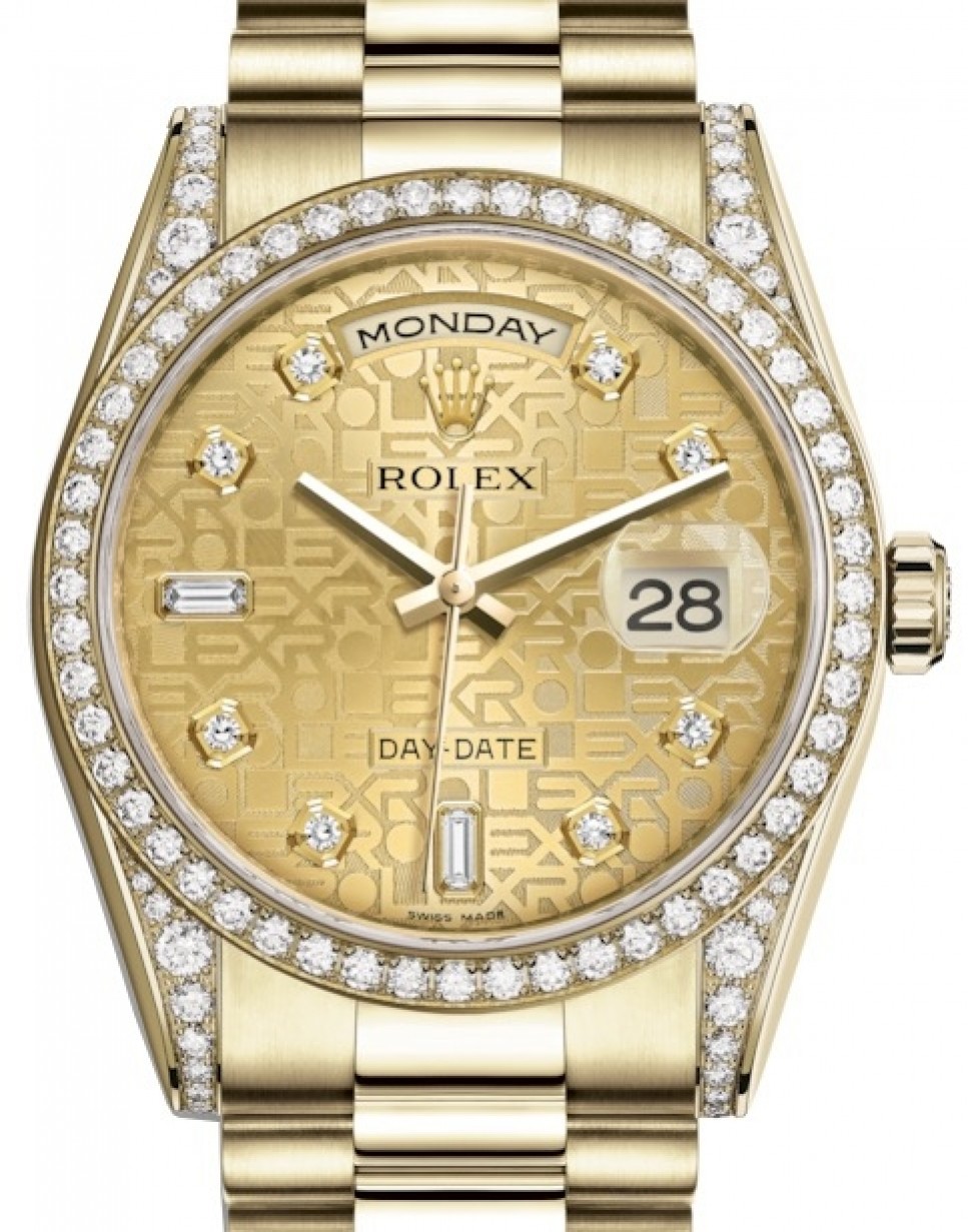 Rolex Day-Date 36 Yellow Gold Champagne Jubilee Diamond Dial & Diamond Set  Case & Bezel President Bracelet 118388 - BRAND NEW