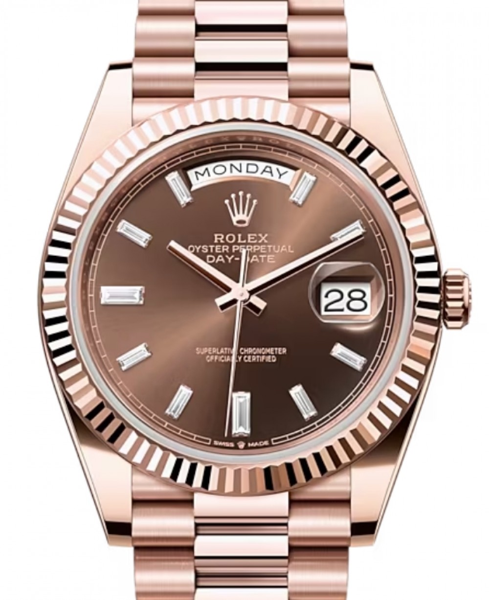 Rolex Day-Date 40 228235-CHODP Chocolate Diamond Fluted Rose Gold President  - BRAND NEW