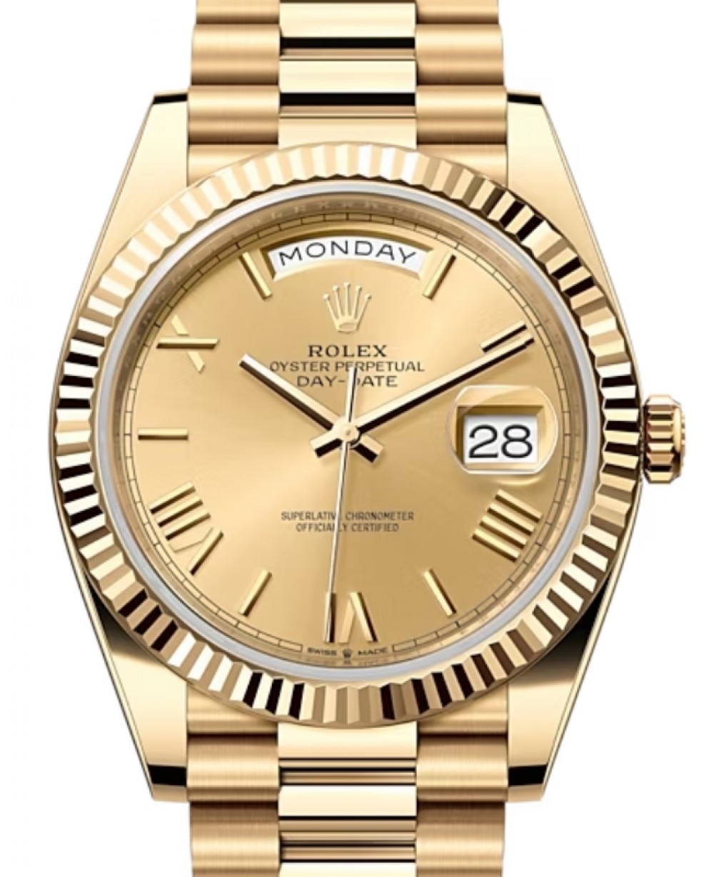 Rolex Day-Date 40 228238-CHPRP Champagne Roman Fluted Yellow Gold President  BRAND NEW