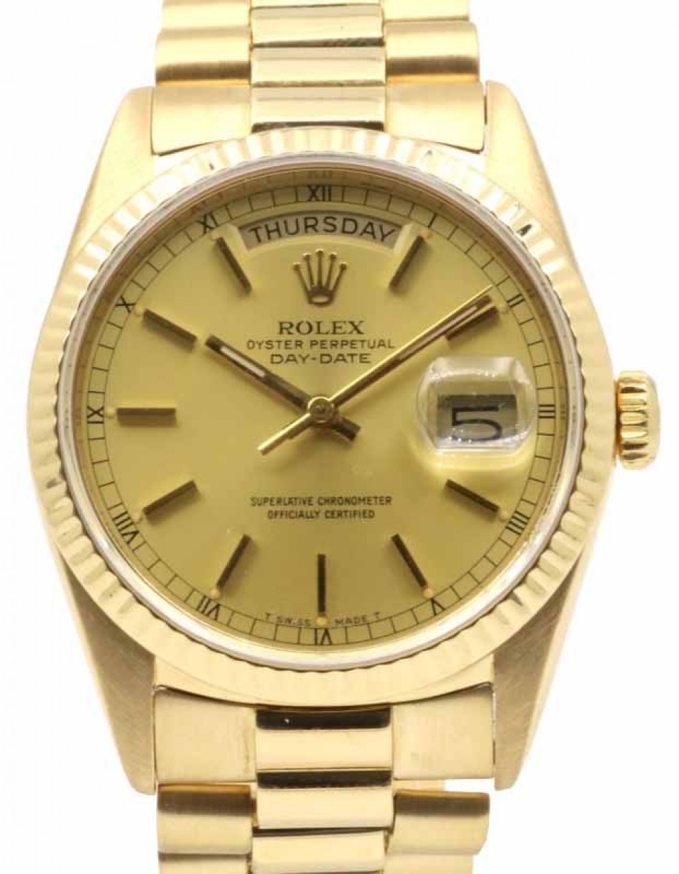 Rolex Day-Date 36mm, Yellow Gold, Champagne Index Dial, President Bracelet,  18238 - PRE-OWNED