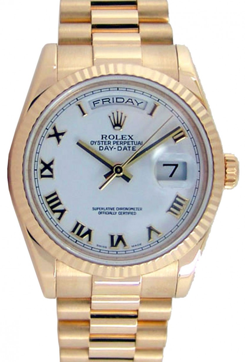 Rolex Day-Date President 118238 Men's 36mm White Roman Solid 18k Yellow Gold  BOX/PAPERS