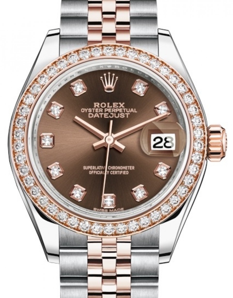 Rolex Lady Datejust 28 Rose Gold/Steel Chocolate Diamond Dial & Diamond  Bezel Jubilee Bracelet 279381RBR - BRAND NEW