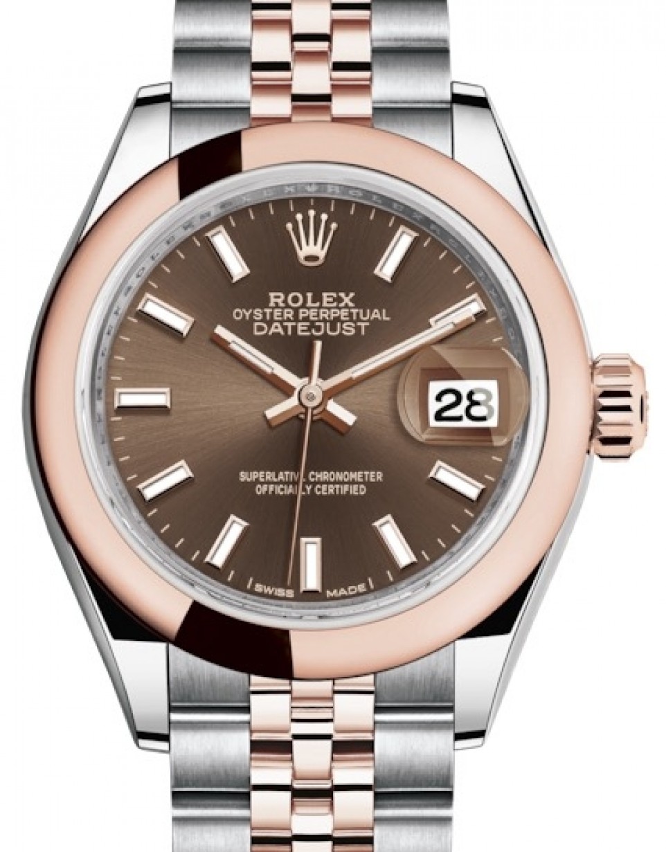 Rolex Datejust 28 279161 Chocolate Index Domed Bezel Rose Gold & Stainless  Steel Jubilee - BRAND NEW