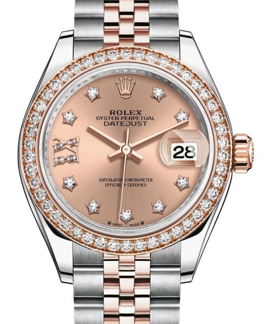 Rolex Lady Datejust 28 Rose Gold/Steel Rose Diamond IX Dial & Diamond Bezel  Jubilee Bracelet 279381RBR - BRAND NEW