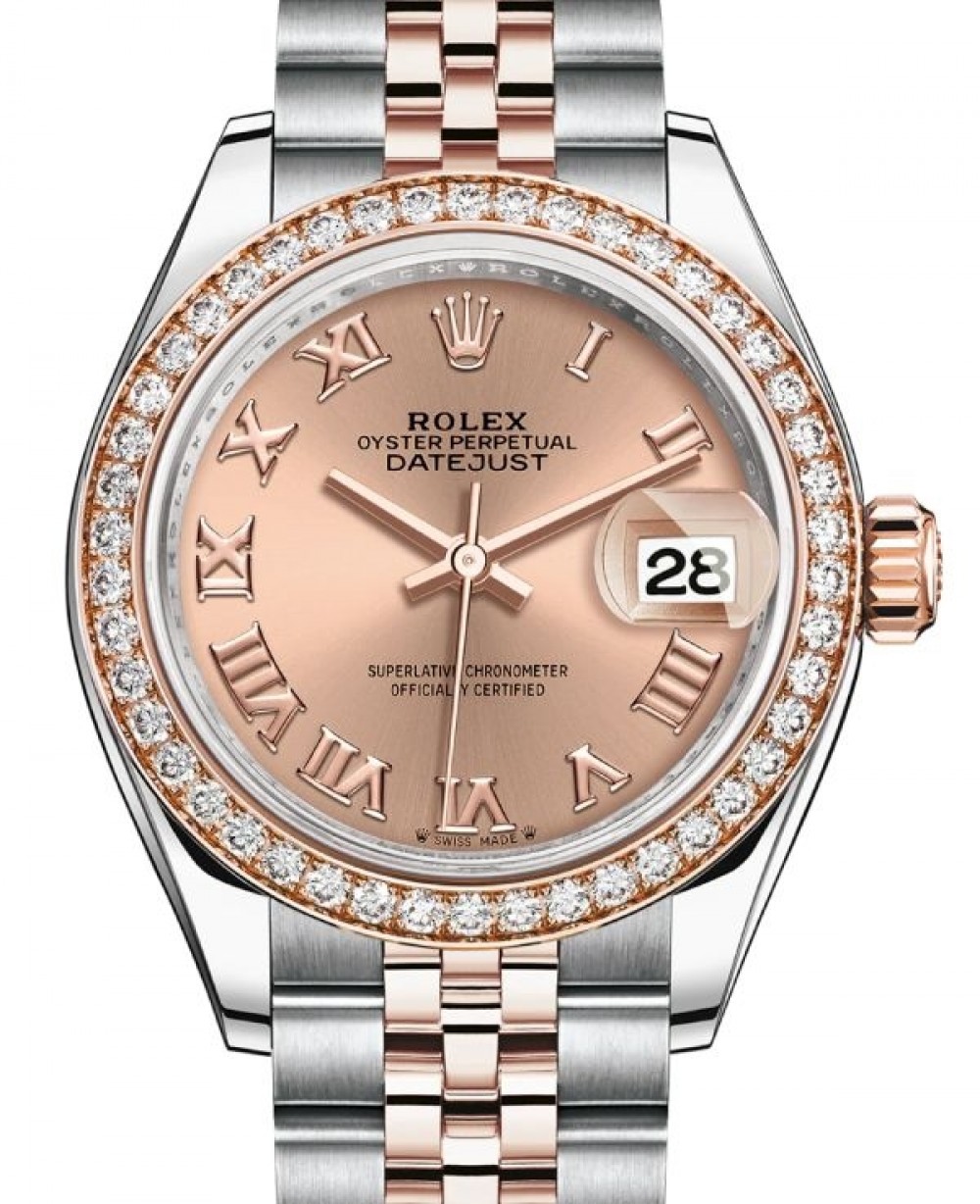 Rolex Lady Datejust 28 Rose Gold/Steel Rose Roman Dial & Diamond Bezel  Jubilee Bracelet 279381RBR - BRAND NEW