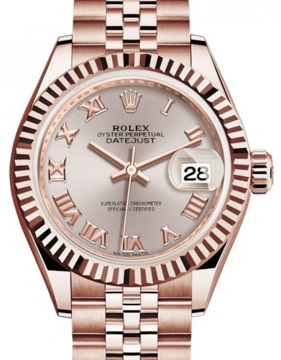 Rolex Datejust 28 279175 Sundust Roman Fluted Bezel Rose Gold Jubilee -  BRAND NEW