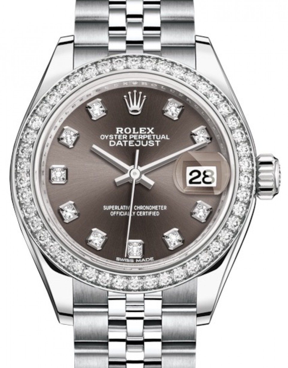 Rolex Lady-Datejust 28 279384RBR Dark Diamond Markers & Bezel Stainless Steel Jubilee Automatic - BRAND NEW