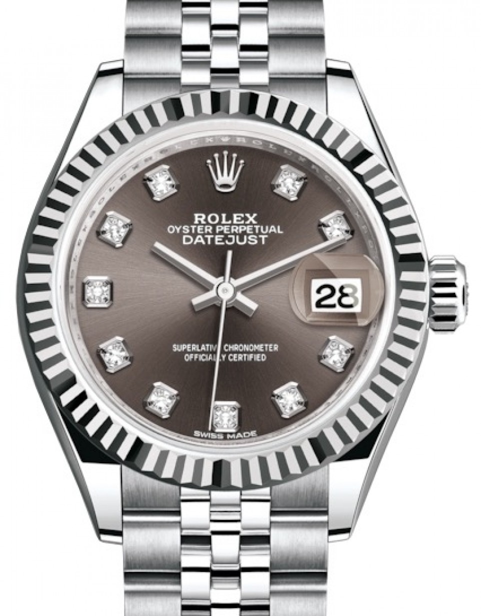 Rolex Lady-Datejust 28 279174 Dark Grey Diamond Fluted White Gold Stainless  Steel Jubilee 28mm Automatic - BRAND NEW