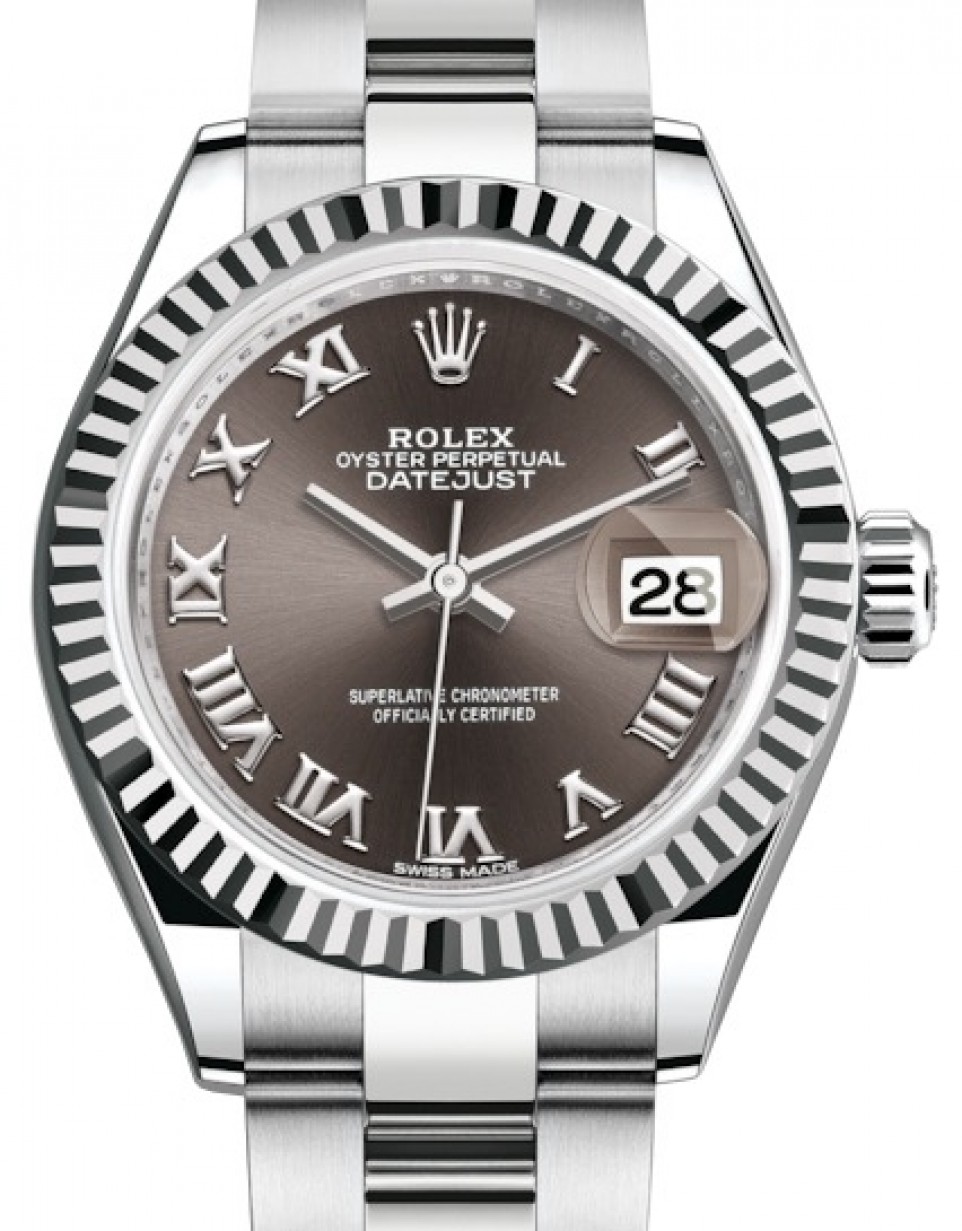 Rolex Lady-Datejust 28 279174 Dark Grey Roman Fluted White Gold Stainless  Steel Jubilee 28mm Automatic - BRAND NEW