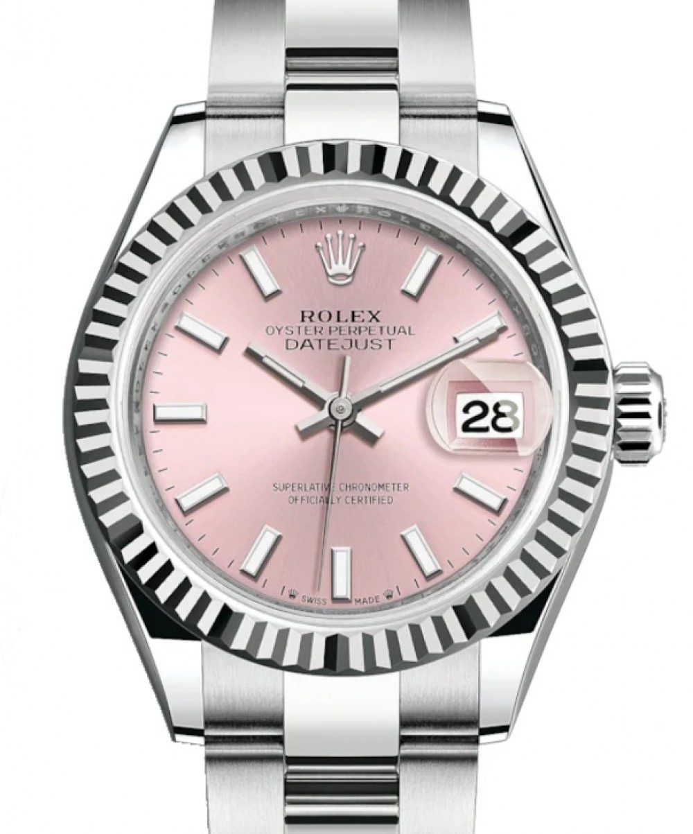 Rolex Lady-Datejust 28 279174 Pink Index Fluted White Gold Stainless Steel  Oyster 28mm Automatic - BRAND NEW