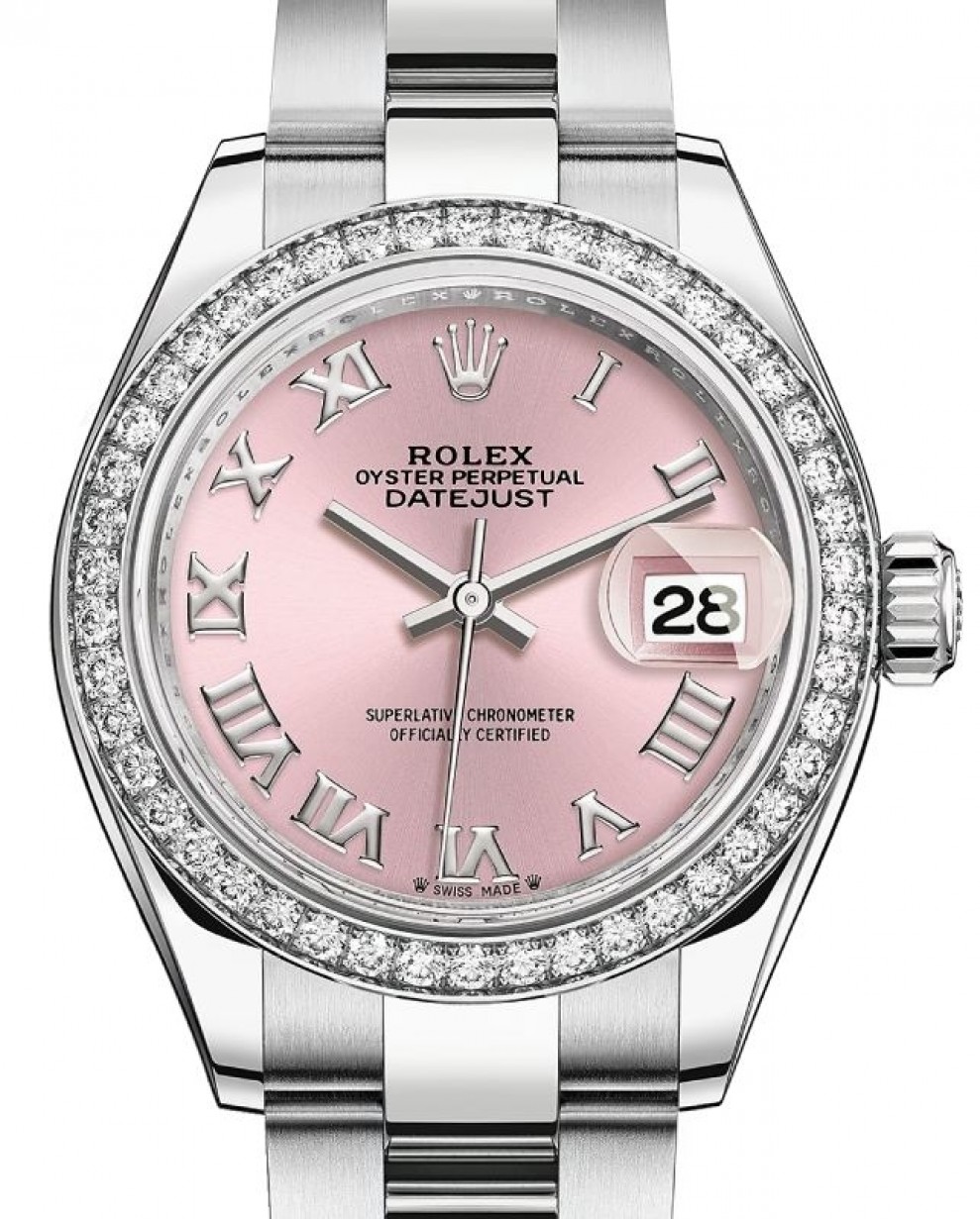 Rolex Lady-Datejust 28 279384RBR Pink Roman Diamond Bezel Stainless Steel  Oyster 28mm Automatic - BRAND NEW