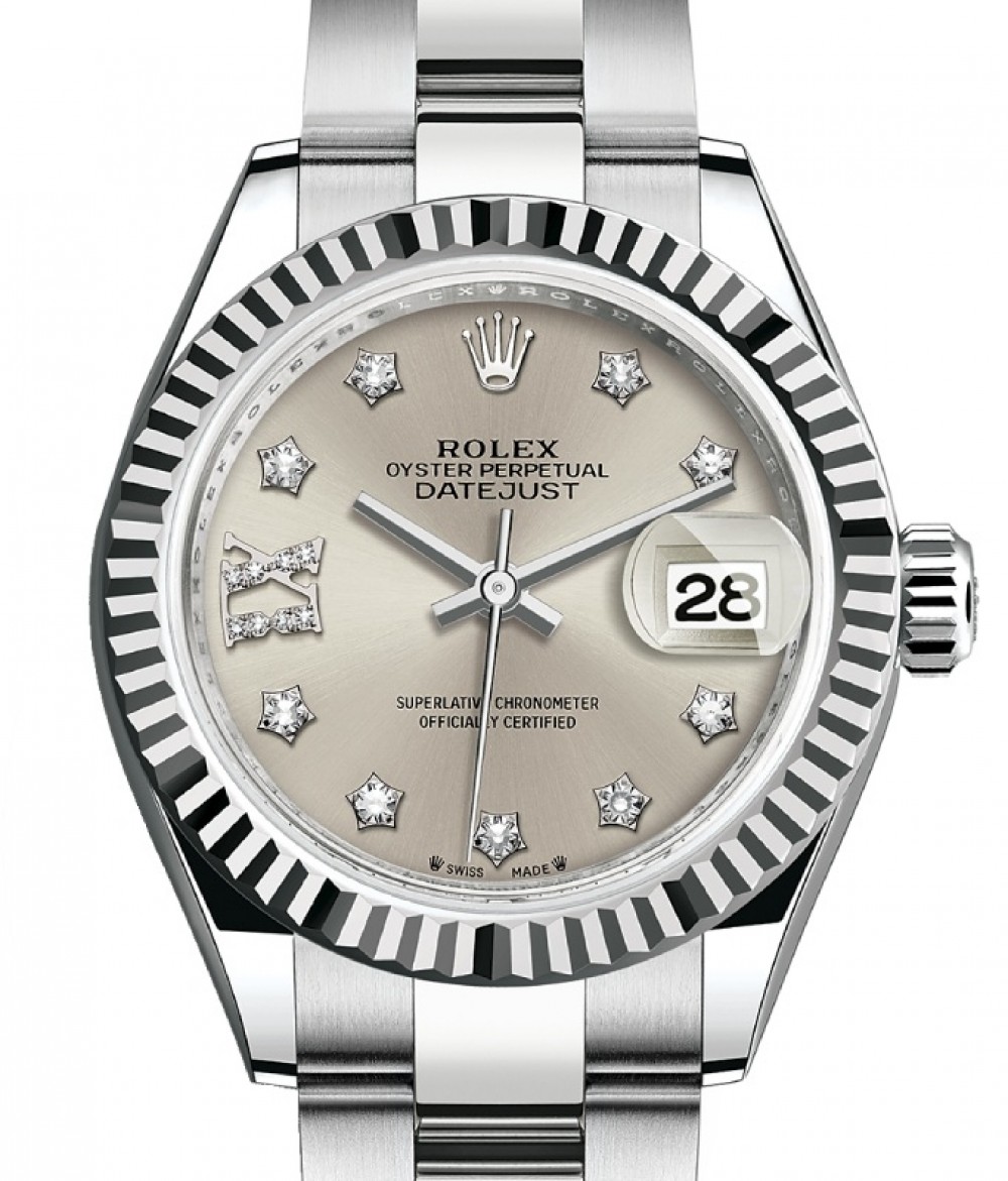 Rolex Lady-Datejust 28 279174 Silver Diamond IX Fluted White Gold Stainless  Steel Oyster 28mm Automatic - BRAND NEW