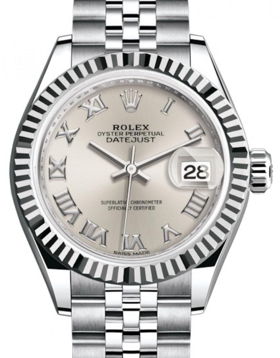 Rolex Lady-Datejust 28 279174 Silver Roman Fluted White Gold Stainless  Steel Jubilee 28mm Automatic - BRAND NEW