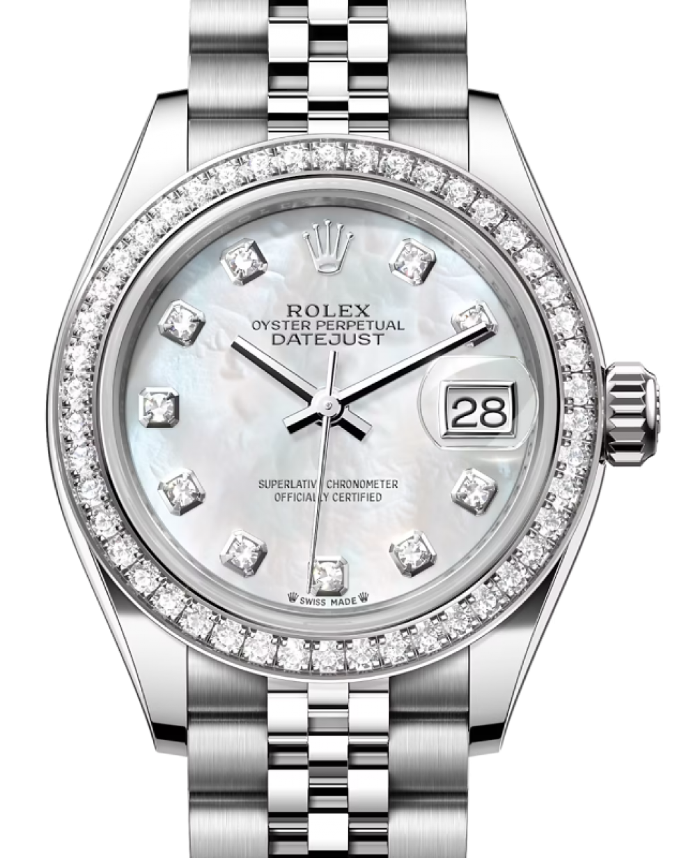 Rolex Lady-Datejust 28 279384RBR White Mother of Pearl Diamond Dial & Bezel  Stainless Steel Jubilee 28mm Automatic - BRAND NEW
