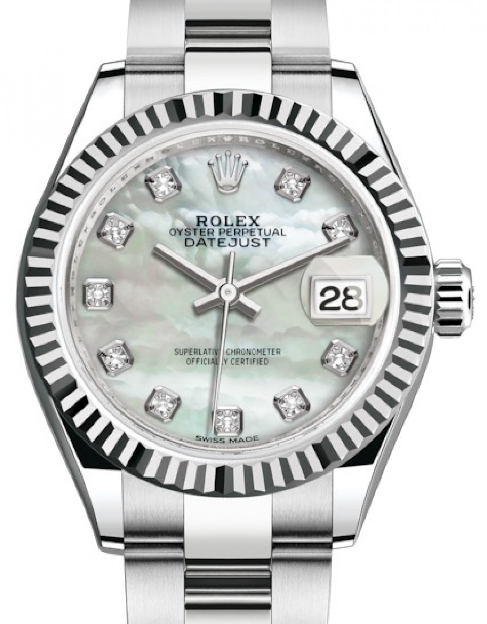 Rolex Lady-Datejust 28 279174 White Mother of Pearl Diamond Fluted White  Gold Stainless Steel Oyster 28mm Automatic - BRAND NEW
