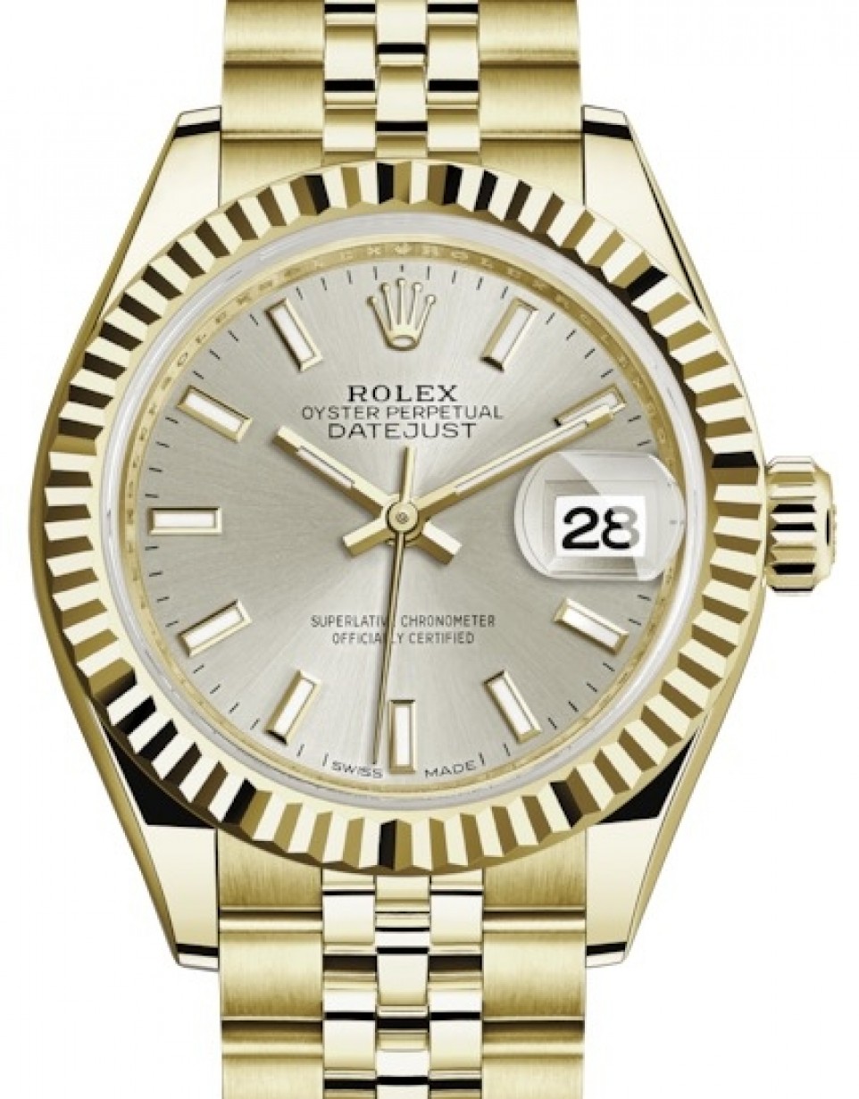 Rolex Datejust 28 279178 Silver Index Fluted Bezel Yellow Gold Jubilee -  BRAND NEW