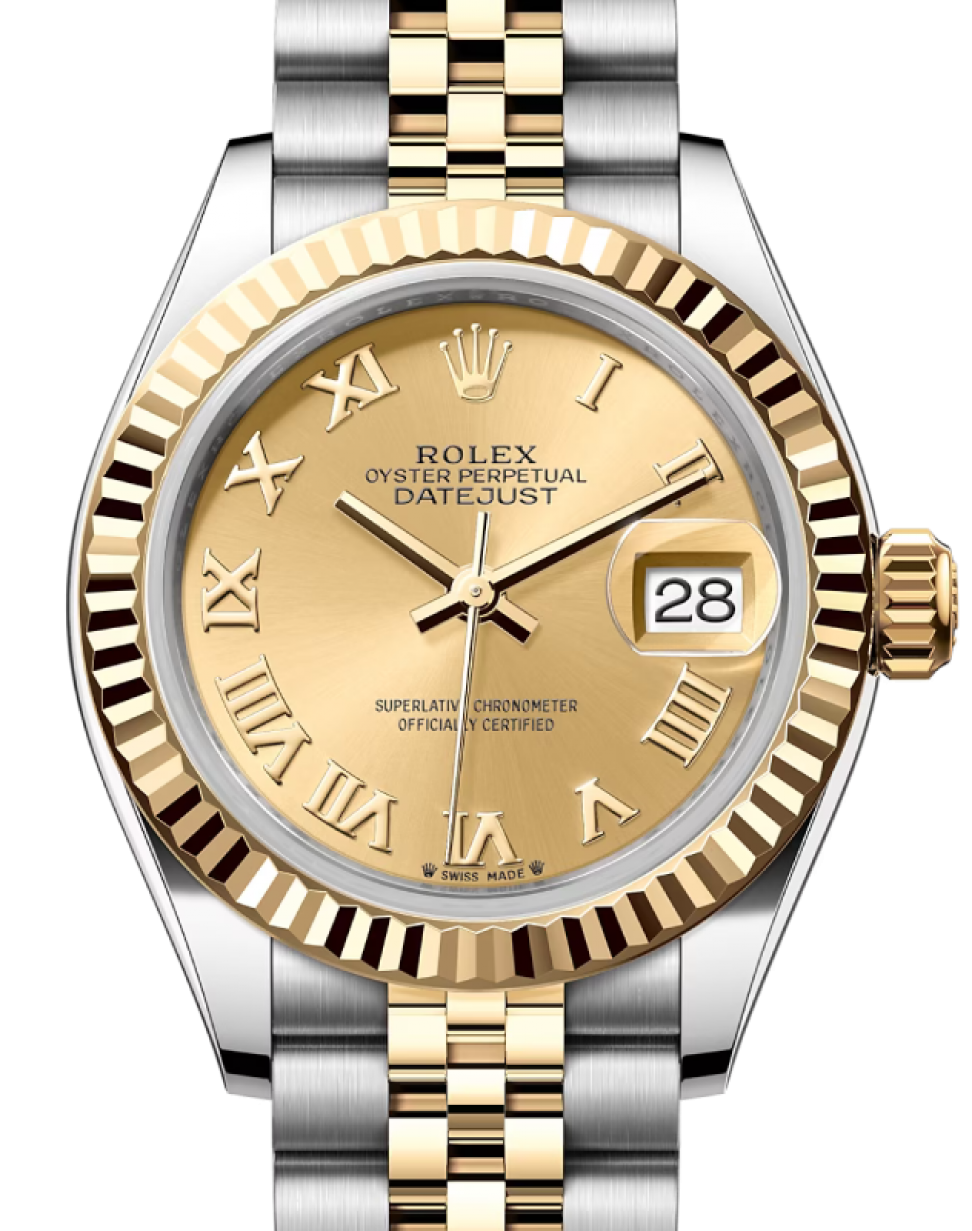 Rolex Datejust 28 279173 Champagne Roman Fluted Bezel Yellow Gold &  Stainless Steel Jubilee - BRAND NEW