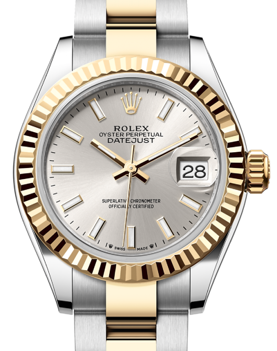 Rolex Datejust 28 279173 Silver Index Fluted Bezel Yellow Gold & Stainless  Steel Oyster - BRAND NEW