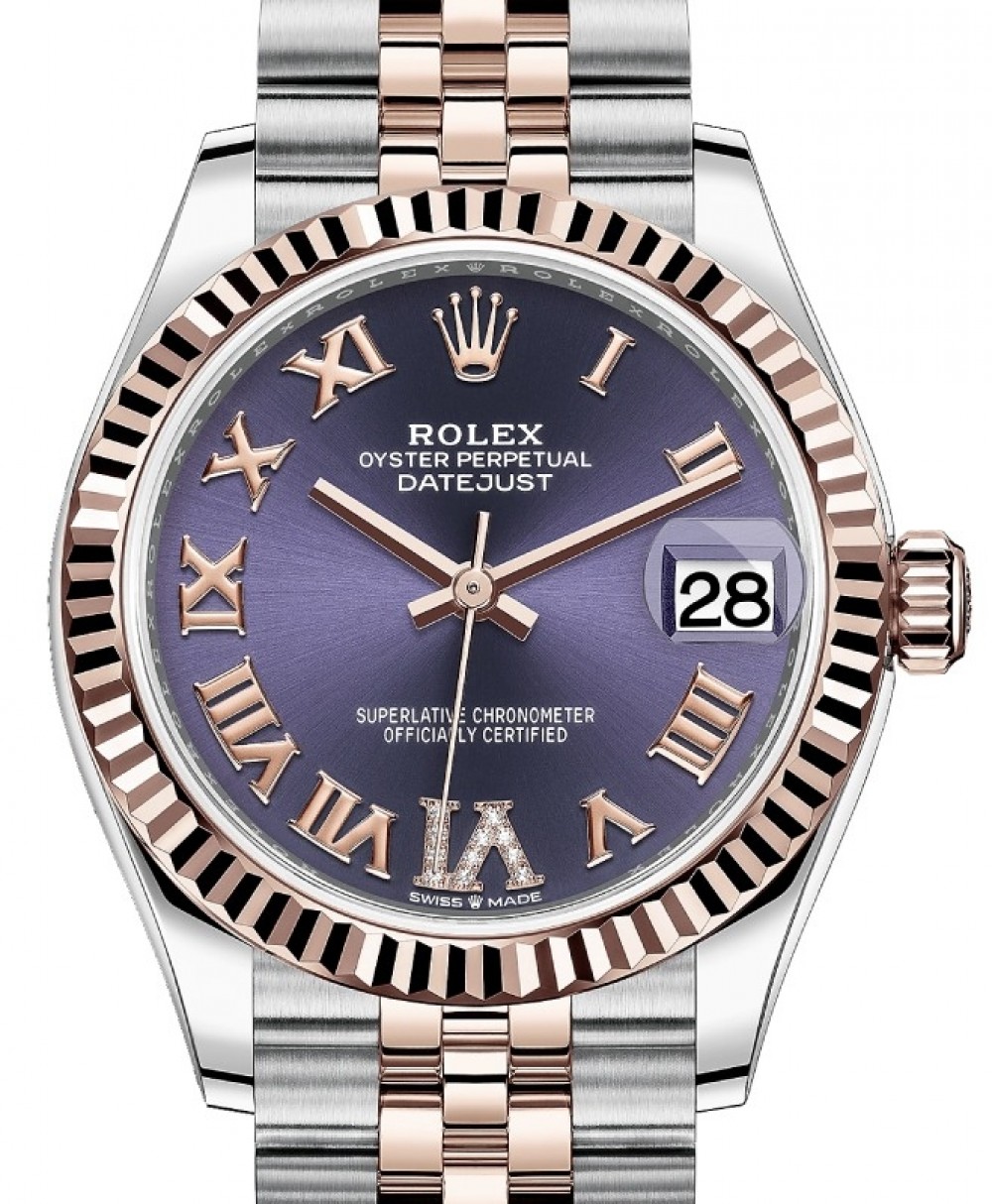 Rolex Lady-Datejust 31 Rose Gold/Steel Aubergine Roman Diamond VI Dial &  Fluted Bezel Jubilee Bracelet 278271 - BRAND NEW