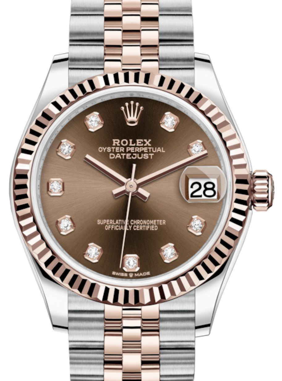 Rolex Lady-Datejust 31 Rose Gold/Steel Chocolate Diamond Dial & Fluted  Bezel Jubilee Bracelet 278271 - BRAND NEW