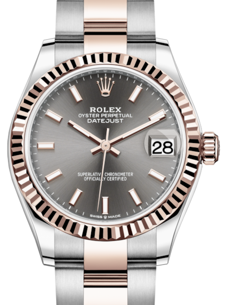 Rolex Lady-Datejust 31 Rose Gold/Steel Slate Index Dial & Fluted Bezel  Oyster Bracelet 278271 - BRAND NEW