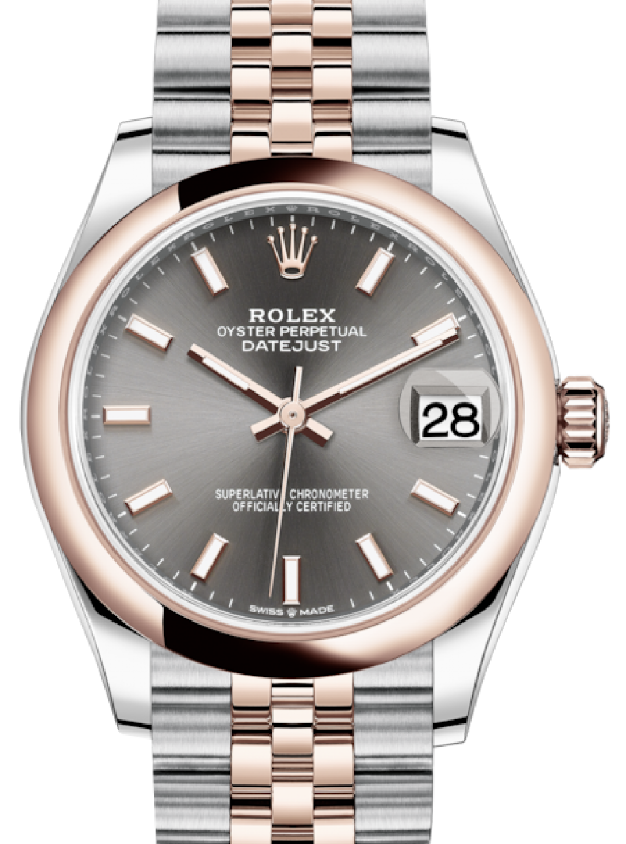 Rolex Lady-Datejust 31 Rose Gold/Steel Slate Index Dial & Smooth Domed  Bezel Jubilee Bracelet 278241 - BRAND NEW