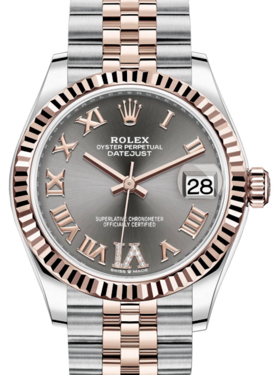 Rolex Lady-Datejust 31 Rose Gold/Steel Slate Roman Diamond VI Dial & Fluted  Bezel Jubilee Bracelet 278271 - BRAND NEW