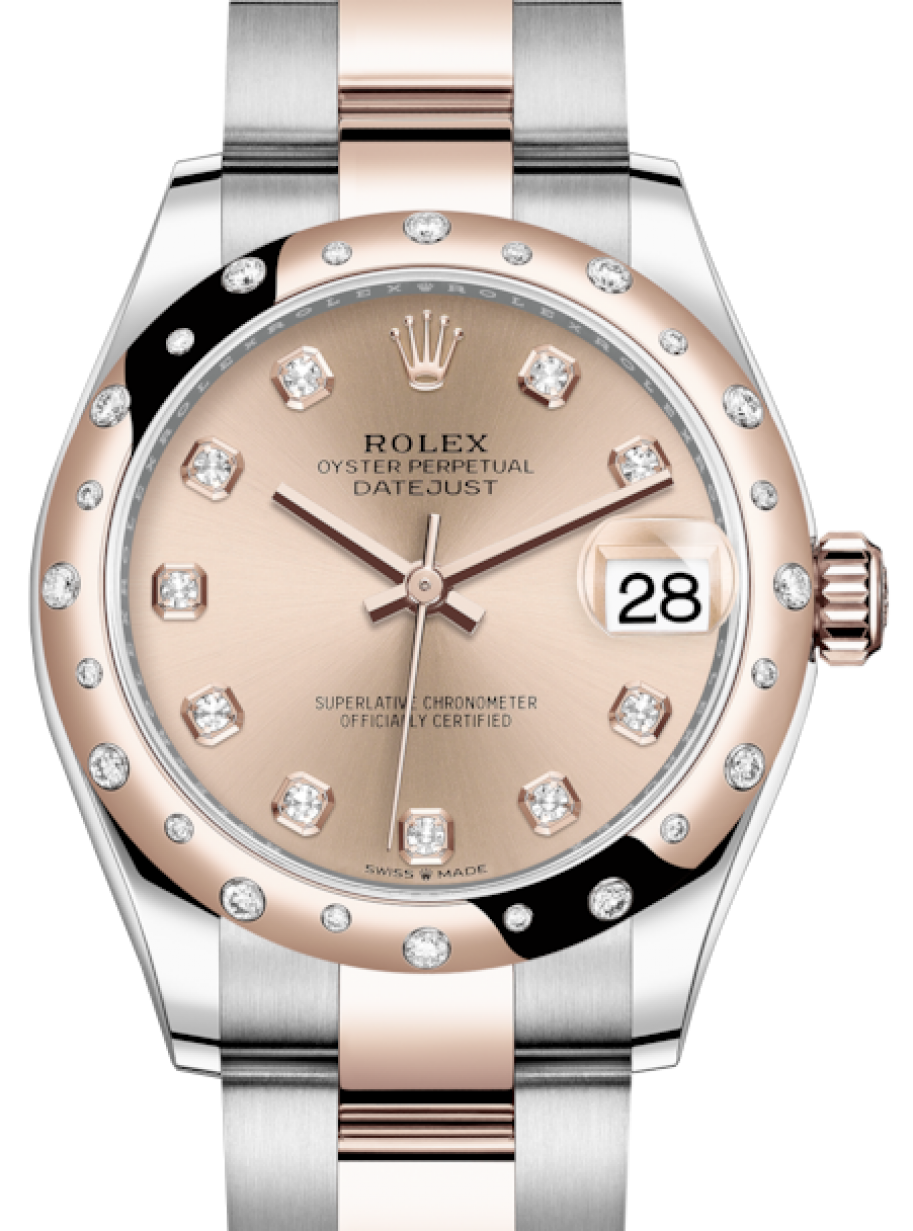 Rolex Lady-Datejust 31 Rose Gold/Steel Rose Diamond Dial & Domed Set with  Diamonds Bezel Oyster Bracelet 278341RBR - BRAND NEW