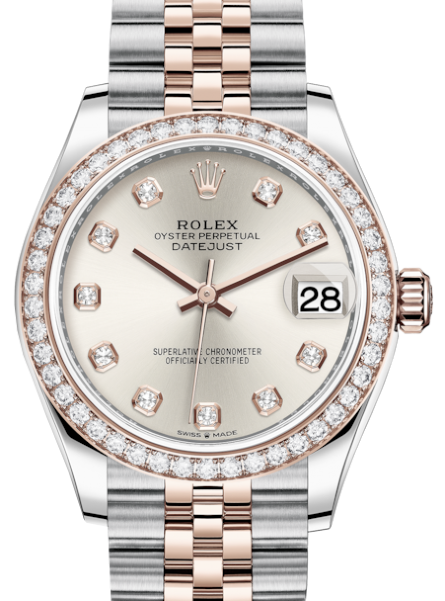 Rolex Lady-Datejust 31 Rose Gold/Steel Silver Diamond Dial & Diamond Bezel  Jubilee Bracelet 278381RBR - BRAND NEW