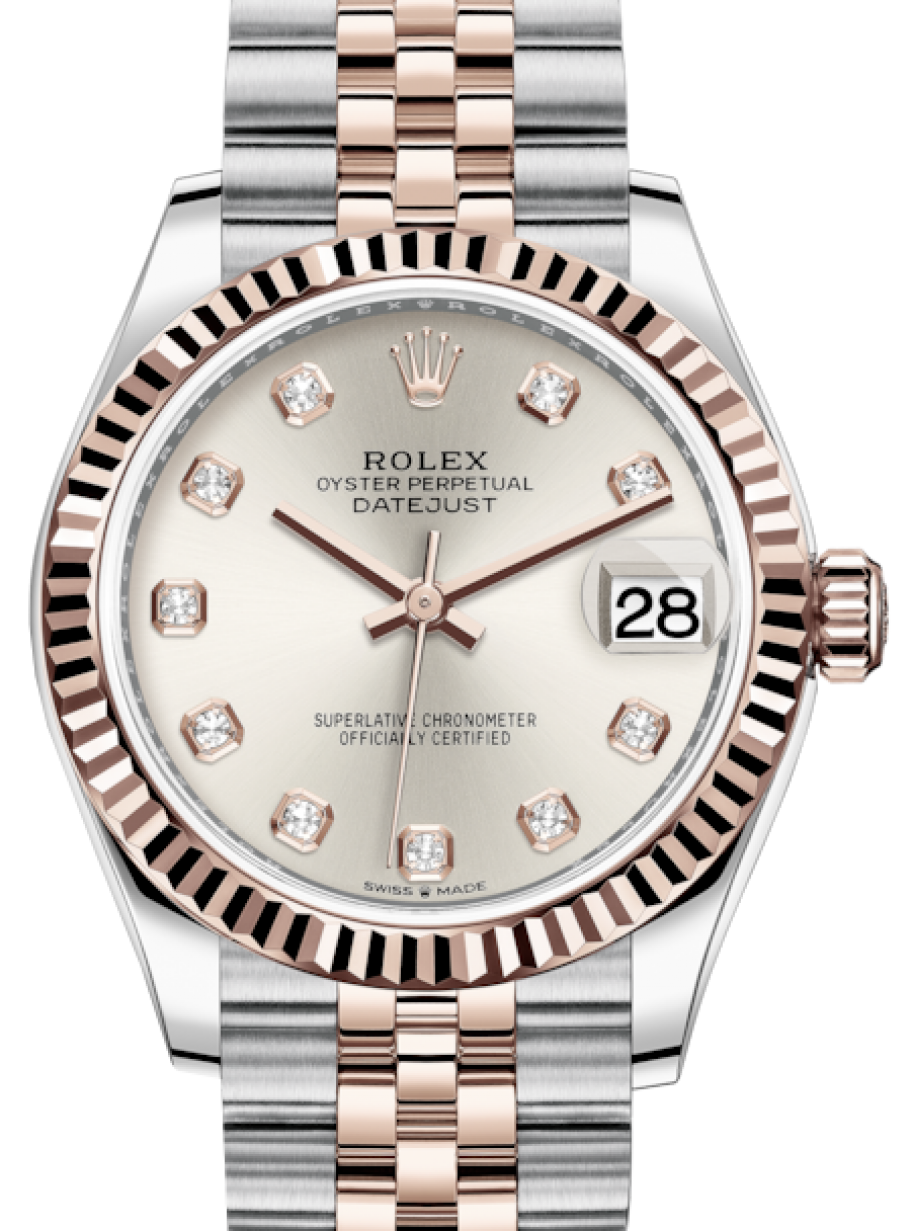 Rolex Lady-Datejust 31 Rose Gold/Steel Silver Diamond Dial & Fluted Bezel  Jubilee Bracelet 278271 - BRAND NEW