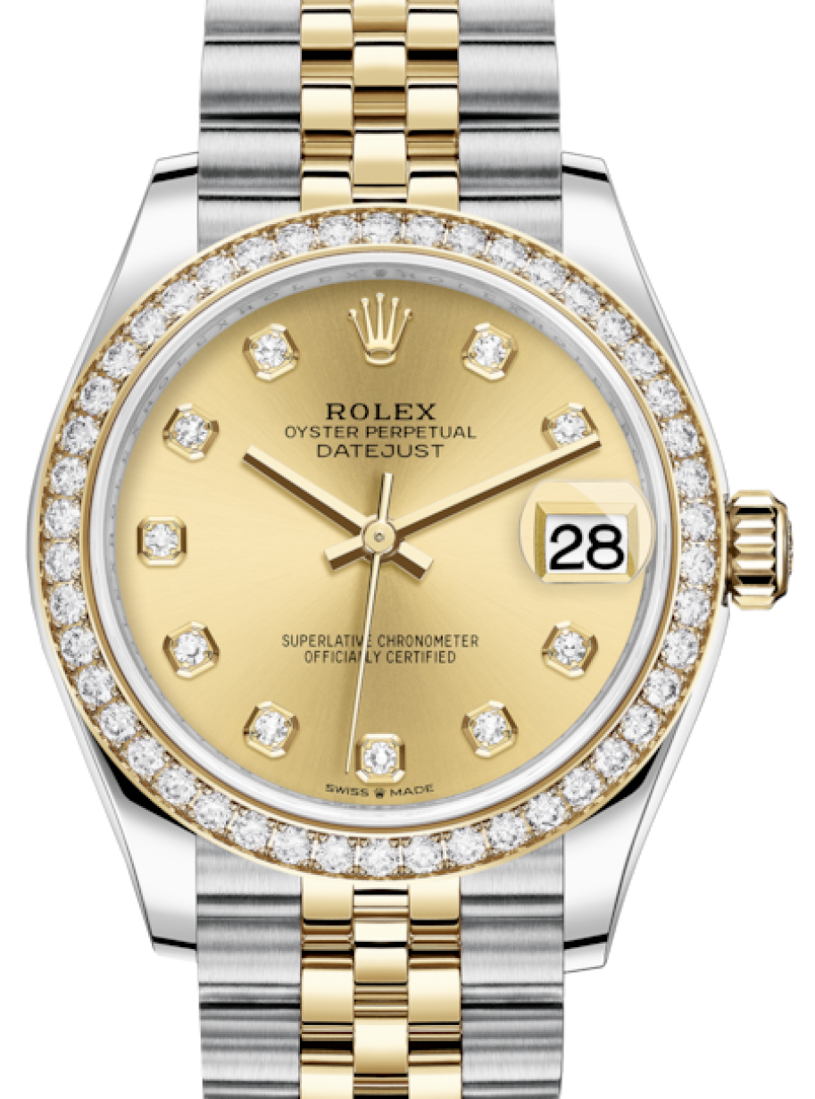 Rolex Lady-Datejust 31 Yellow Gold/Steel Champagne Diamond Dial & Diamond  Bezel Jubilee Bracelet 278383RBR - BRAND NEW