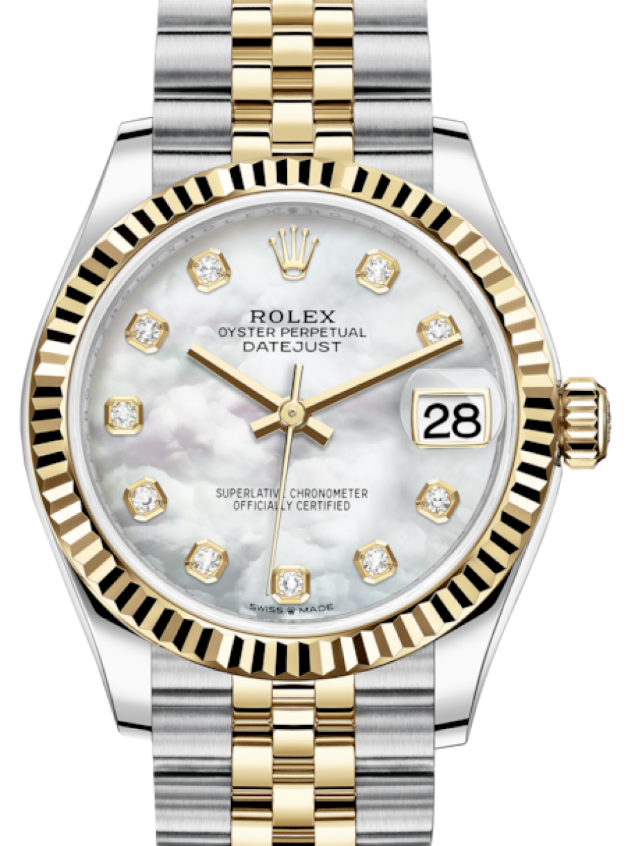 Rolex Lady-Datejust 31 Yellow Gold/Steel White Mother of Pearl Diamond Dial  & Fluted Bezel Jubilee Bracelet 278273 - BRAND NEW