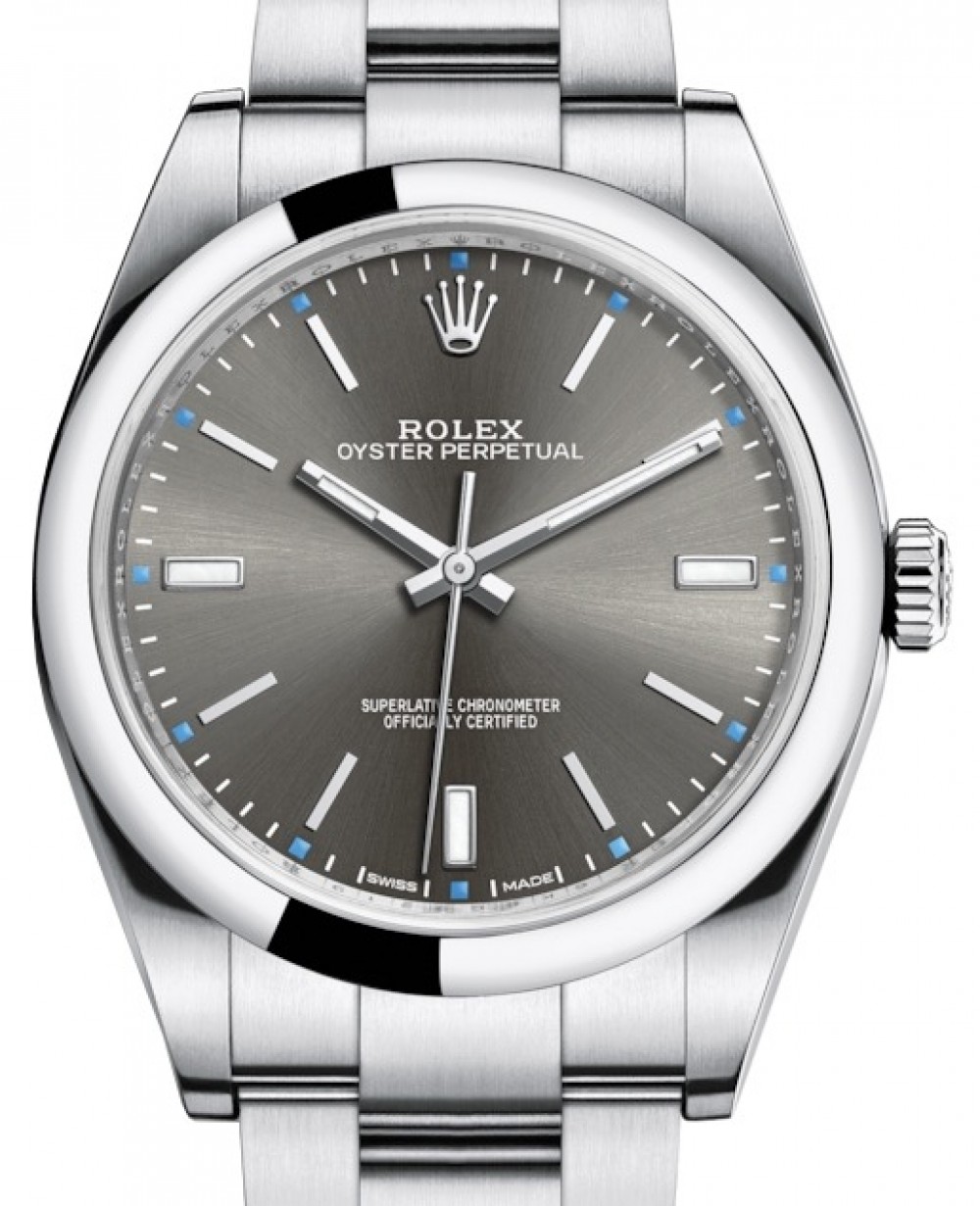 Rolex Oyster Perpetual 114300-RHOSO 39mm Dark Rhodium Index Domed Stainless  Steel BRAND NEW