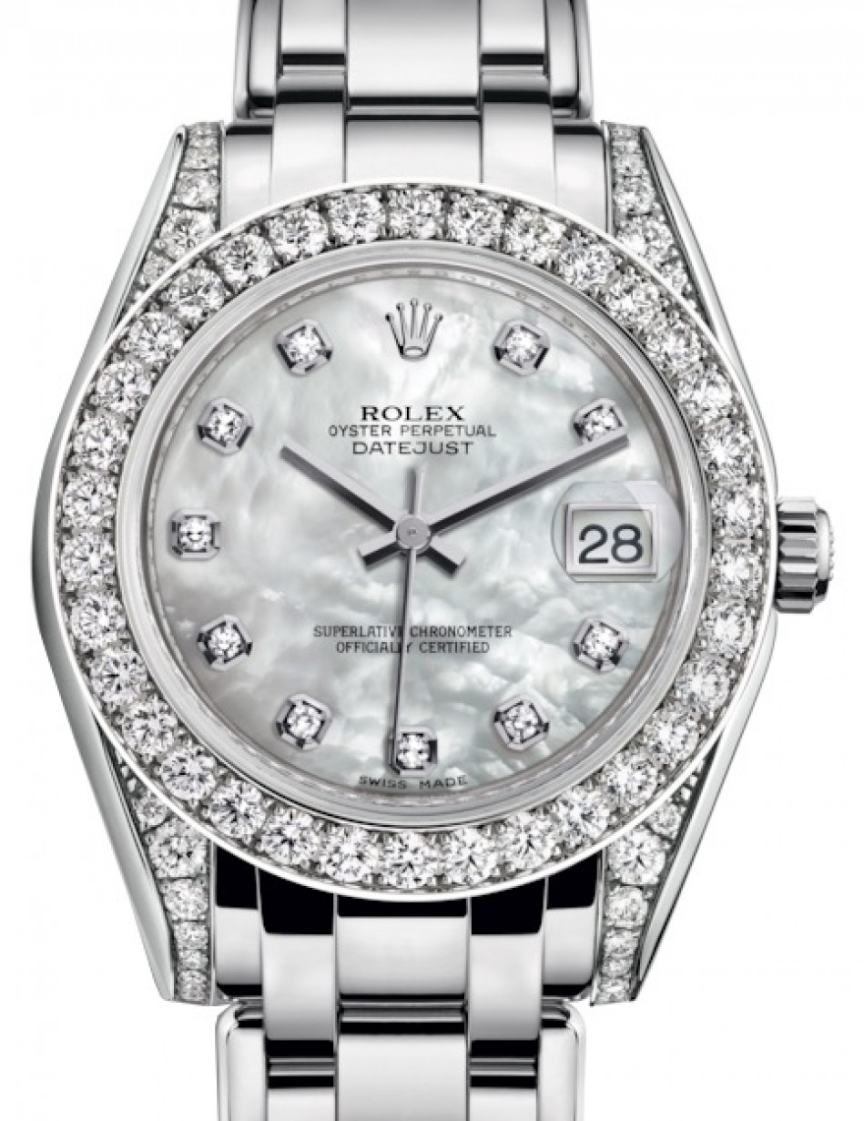 Rolex Pearlmaster 34 81159 White Mother of Pearl Diamond Set White Gold  BRAND NEW