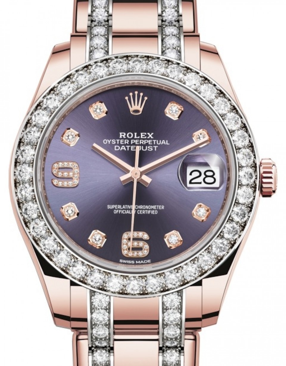 Rolex Pearlmaster 39 86285 Aubergine Diamond Set Bezel Diamond Rose Gold  BRAND NEW