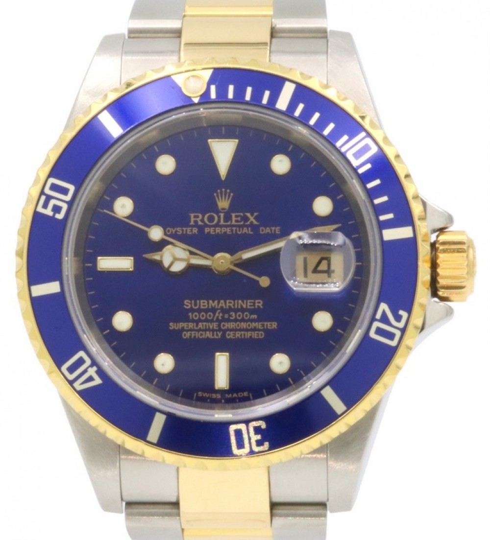Rolex Submariner 16613 Blue Date 40mm 18k Yellow Gold Stainless Steel  Gold-Through Clasp