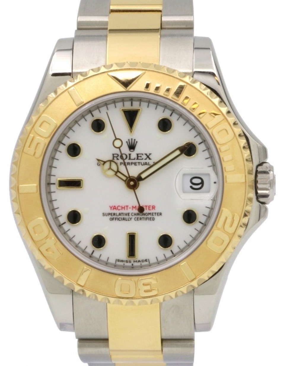 Rolex Yacht-Master 35 168623-WHT White Black Dial Yellow Gold Bezel Yellow  Gold Stainless Steel Oyster - BRAND NEW