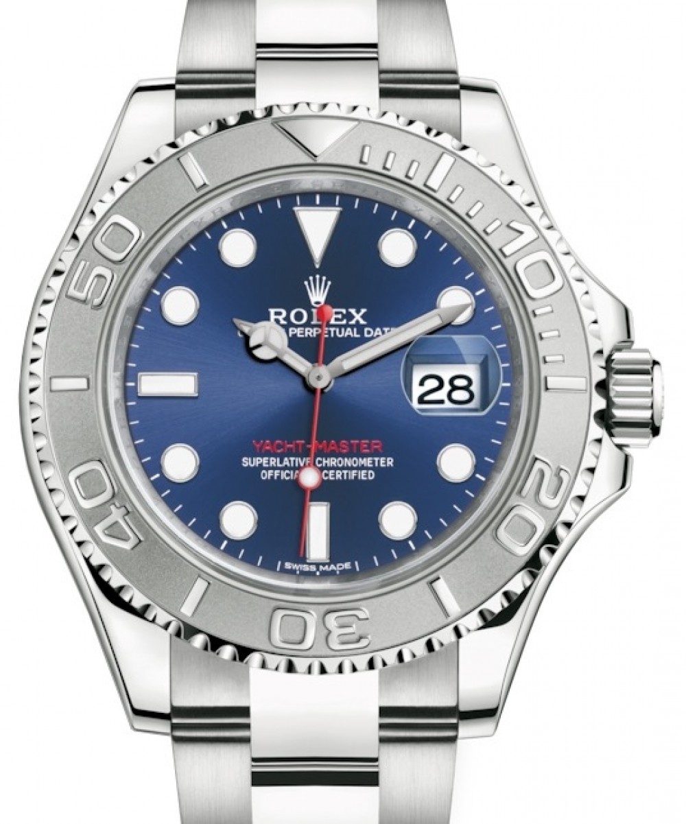 Rolex Yacht-Master 40 Stainless Steel Blue Dial Platinum Bezel Oyster  Bracelet 116622 - PRE OWNED