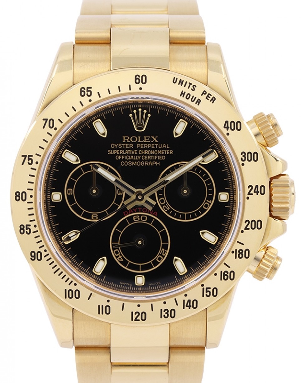 Rolex Cosmograph Daytona 18k Yellow Gold Black Index Dial Oyster Bracelet  116528 - PRE OWNED