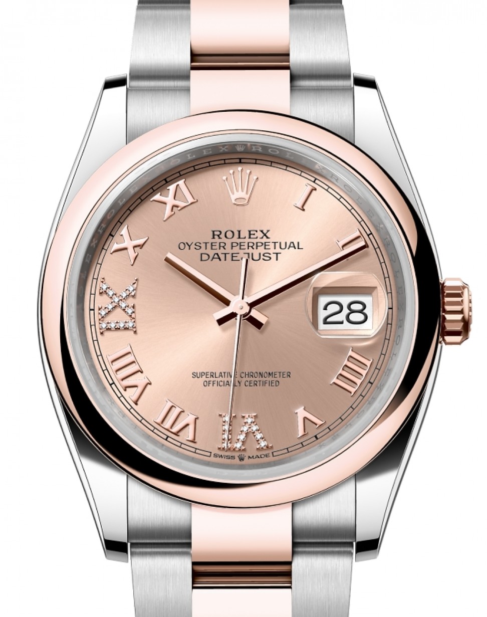 Rolex Datejust 36 Rose Gold/Steel Rose Roman Diamond VI Dial & Domed Bezel  Oyster Bracelet 126201 - BRAND NEW