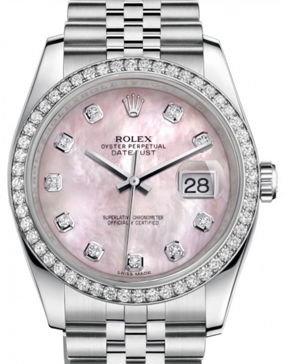 Rolex Datejust 36 Stainless Steel Pink Mother Of Pearl Diamond Dial & Bezel  Jubilee Bracelet 126200 - BRAND NEW
