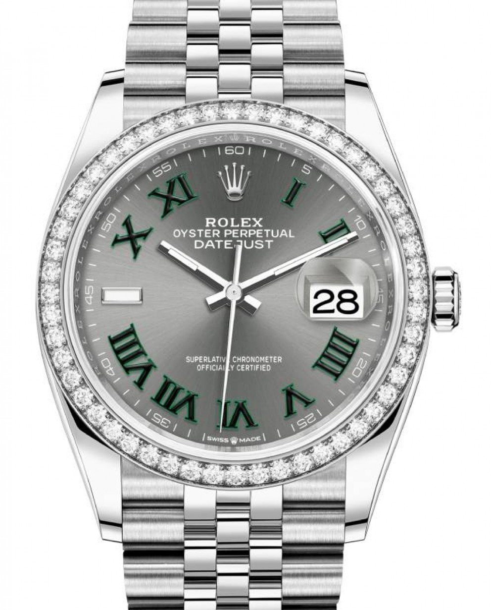 Rolex Datejust 36 White Gold/Steel "Wimbledon" Slate Dial Diamond Bezel  Jubilee Bracelet 126284RBR - BRAND NEW