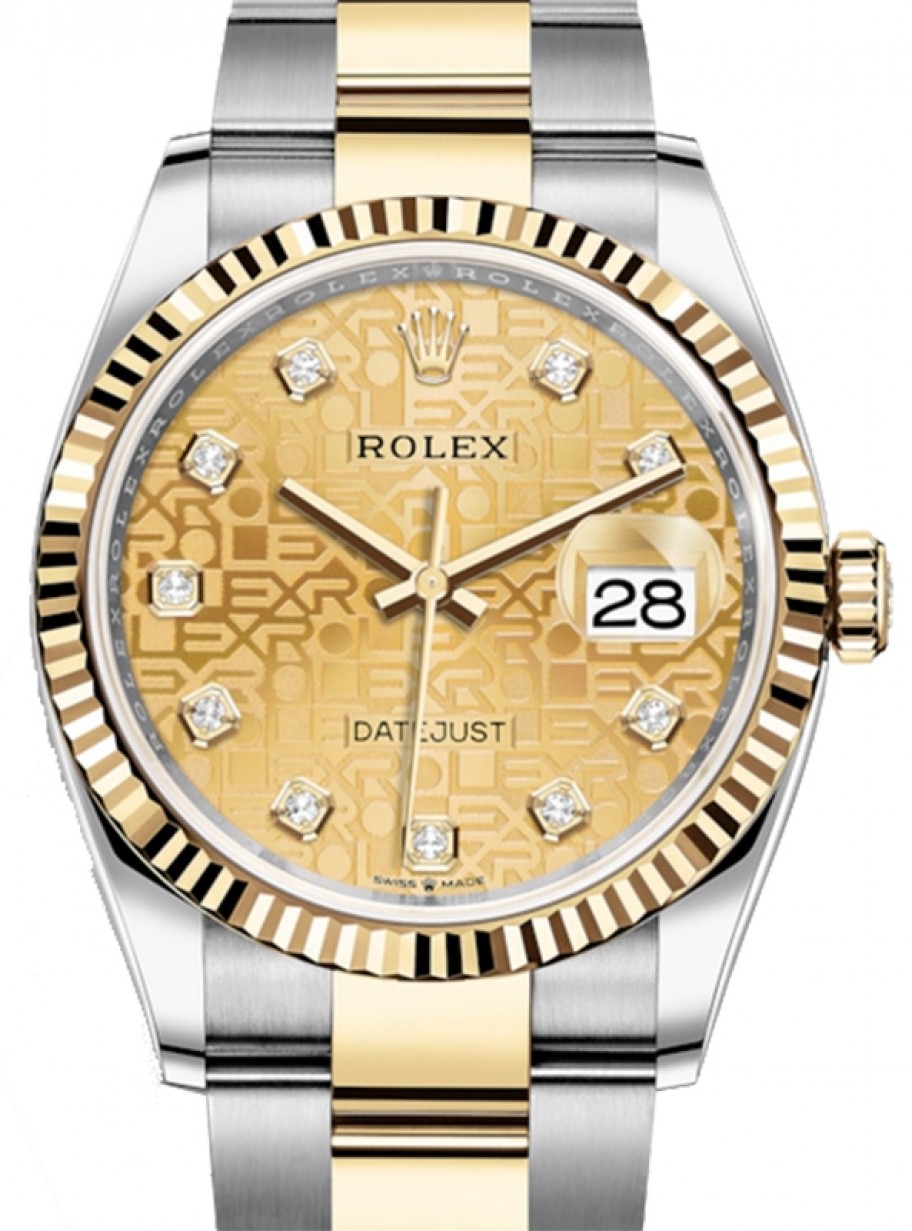 Rolex Datejust 36 Yellow Gold/Steel Champagne Jubilee Diamond Dial & Fluted  Bezel Oyster Bracelet 126233 - BRAND NEW