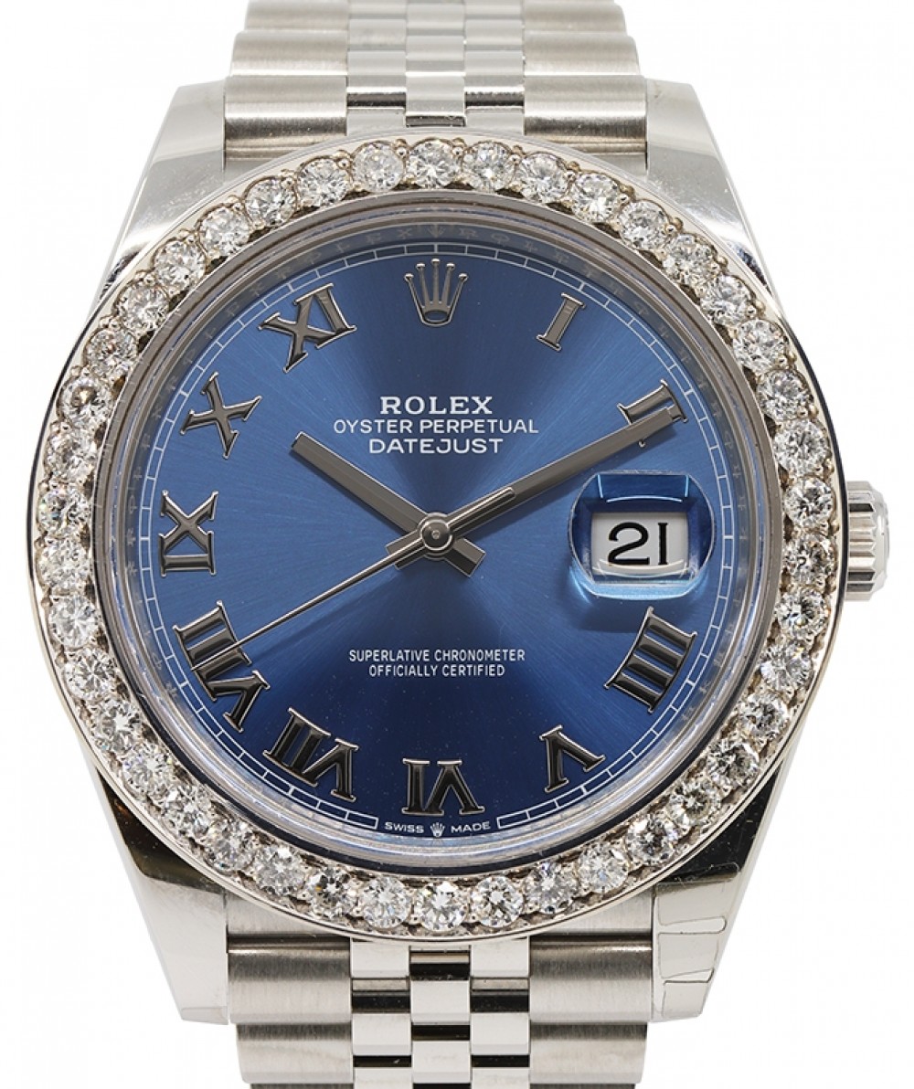 Rolex Datejust 41 Stainless Steel Blue Roman Dial Diamond Bezel Jubilee  Bracelet 126300 - BRAND NEW