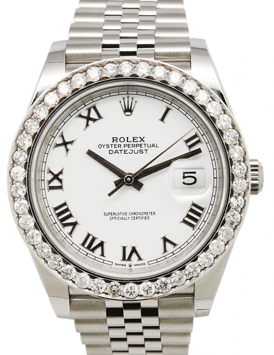 Rolex Datejust 41 Stainless Steel White Roman Dial Diamond Bezel Jubilee  Bracelet 126300 - BRAND NEW