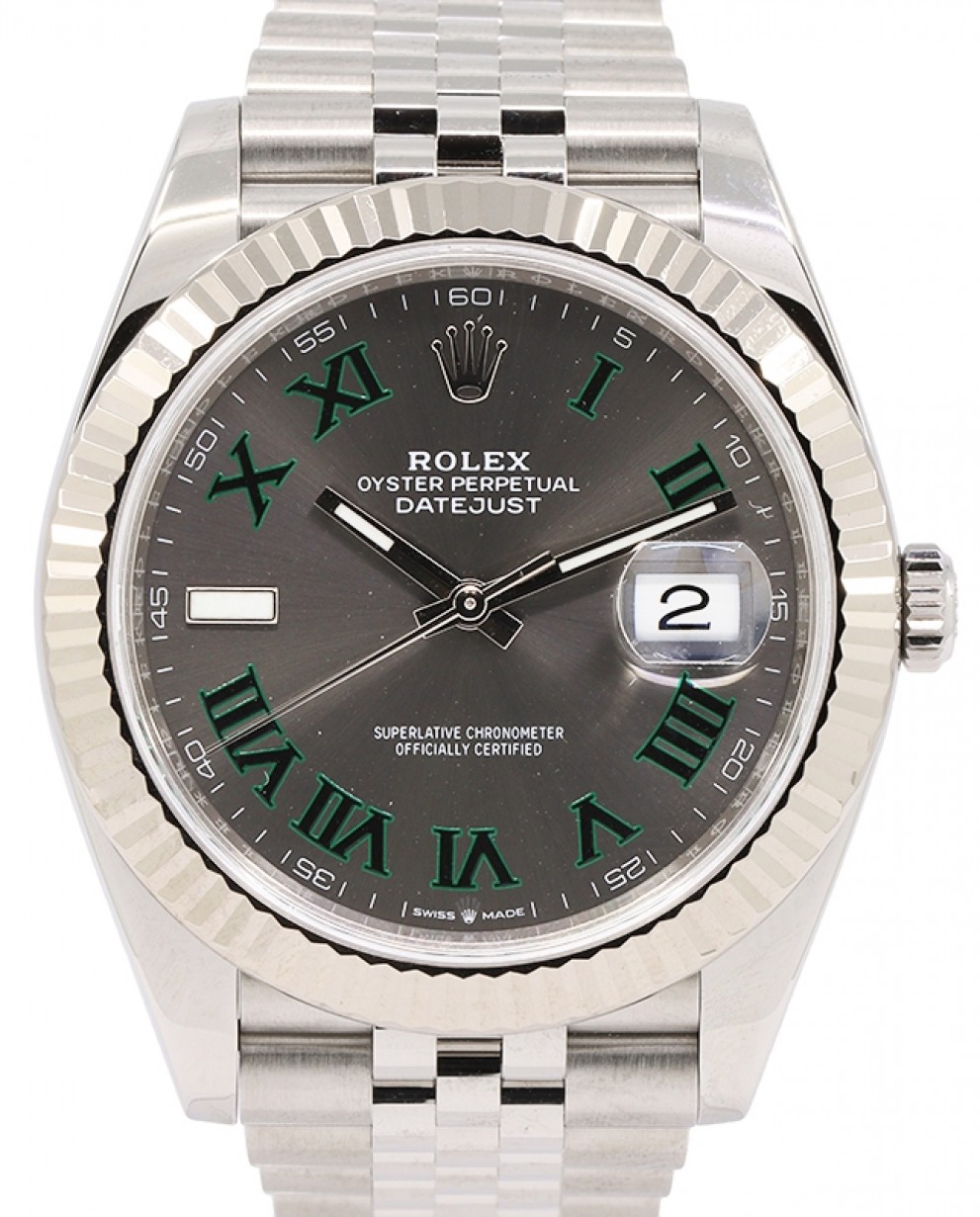 Rolex Datejust 41 White Gold/Steel Slate Roman Dial Fluted Bezel Jubilee  Bracelet 126334 - PRE-OWNED