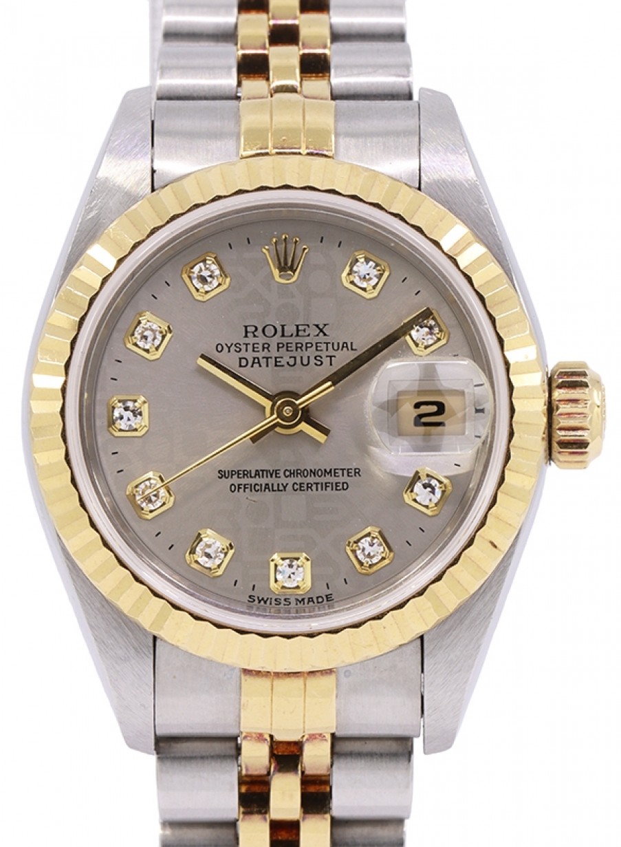 Rolex Datejust 26 Yellow Gold/Steel Silver Diamond Dial & Fluted Bezel  Jubilee Bracelet 69173 - PRE-OWNED