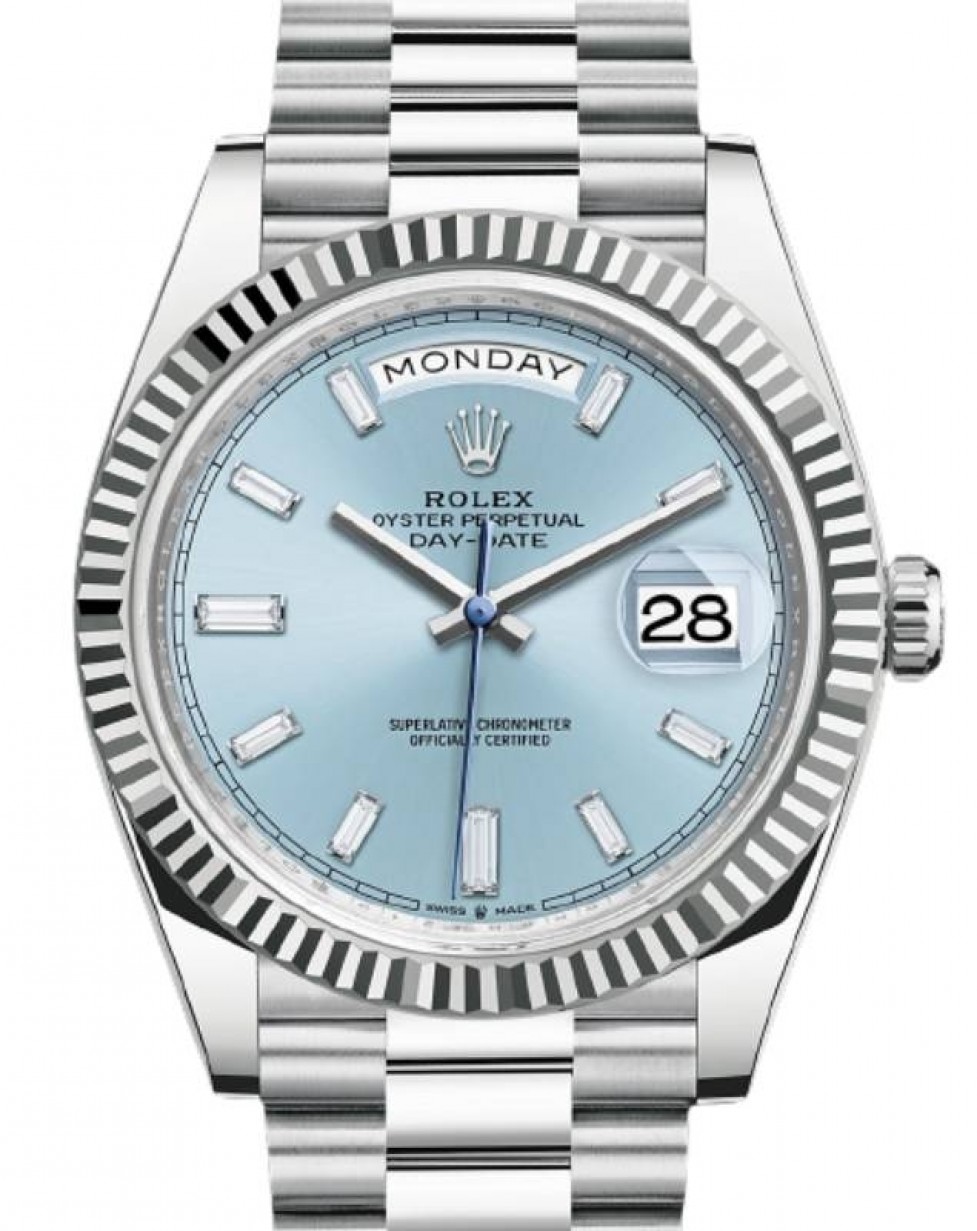 Uden beruset madras Rolex Day-Date 40 Platinum Ice Blue Diamond Dial & Fluted Bezel President  Bracelet 228236 - BRAND NEW